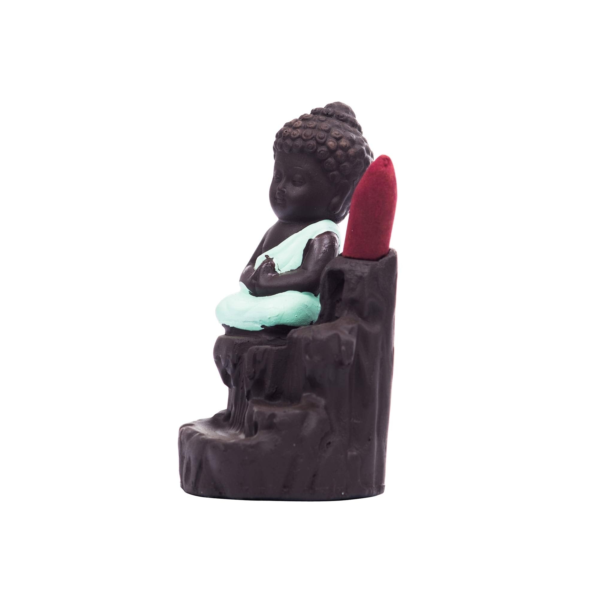 eCraftIndia Meditating Monk Buddha Smoke Backflow Cone Incense Holder Decorative Showpiece with 10 Free Smoke Backflow Scented C